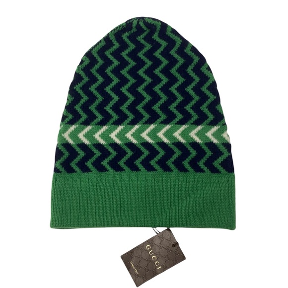 GUCCI Wool Zigzag Beanie Hat Green Size M 22cm - Picture 4 of 13